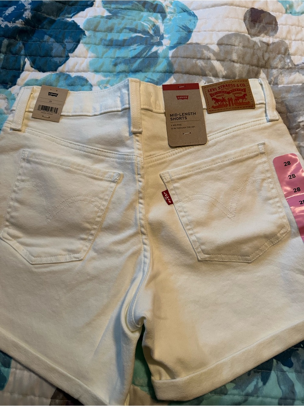 Levi's White Mid-Length Denim Shorts with Red Tab NWT